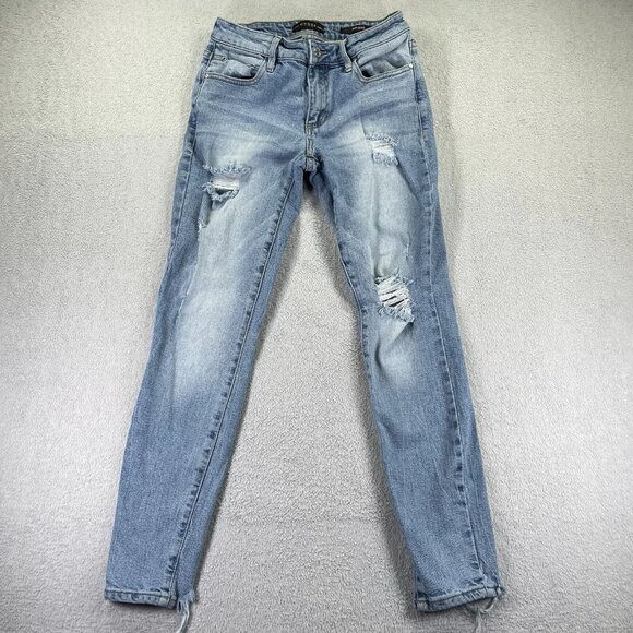 Guess Women's Blue Sexy Curve Low-Rise Stretch Ripped Jeans - Picture 1 of 10